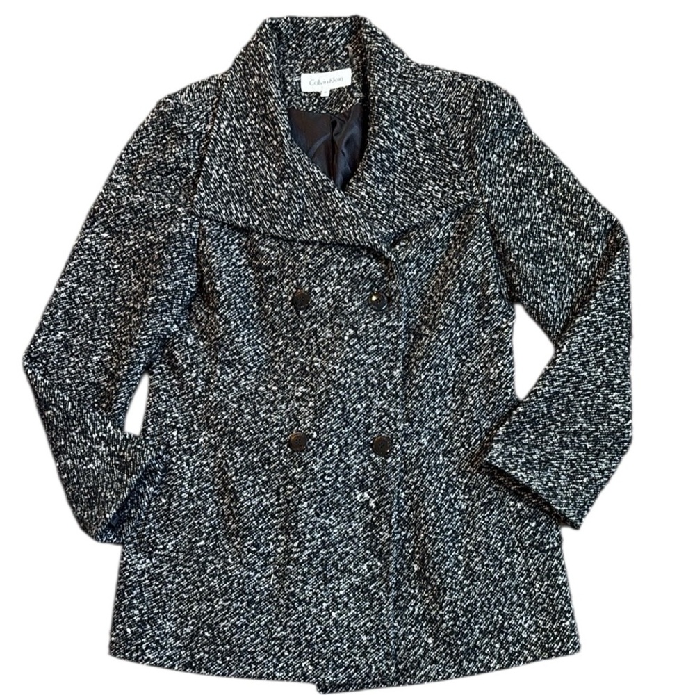 Calvin Klein Double Breasted Peacoat Women’s M White Black Wool Blend Jacket